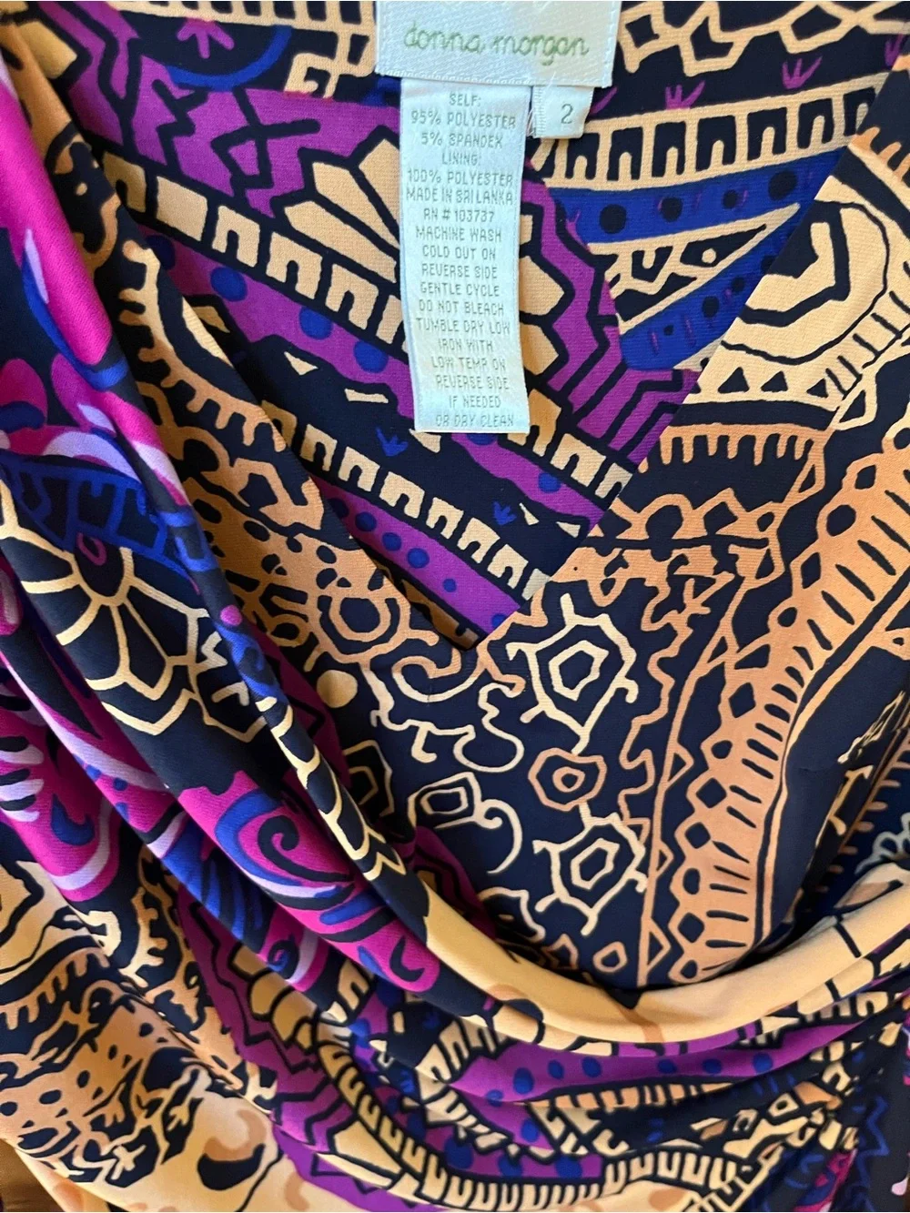 Donna Morgan Purple Paisley Wrap-Style Long Sleeve Dress
